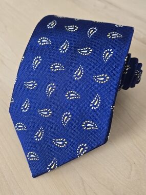 Brooks Brothers Royal Blue Paisley Silk Tie with Gold Accents